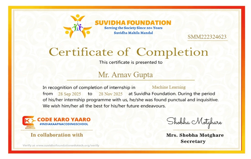 Suvidha Machine Learning Internship